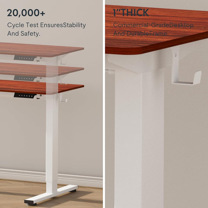 EN1 One Piece Standing Desk 48 X 24 Inch Desktop Electric Adjustable Height Desk Home Office Computer Workstation Sit Stand up Desk (White Frame + 48" Mahogany Top, 2 Packages)