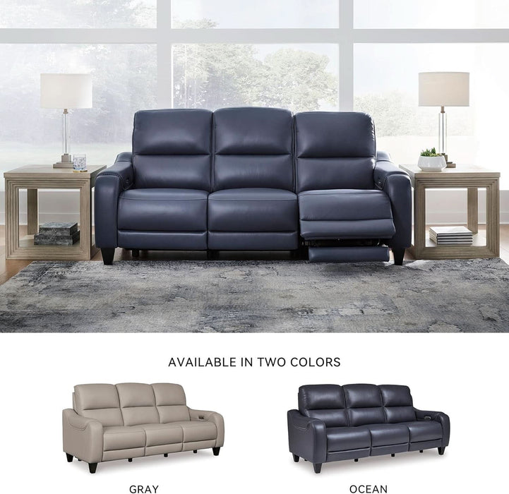 Mercomatic Contemporary Leather Match Wall Hugger Power Reclining Sofa with Adjustable Headrest and USB Ports, Blue