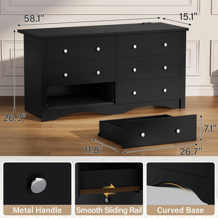 Matte Black 58Inches Wooden Dresser Bedroom Console