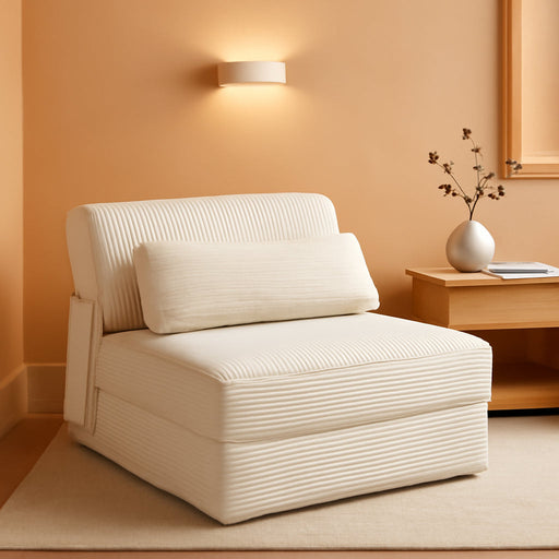 Beige Upholstered Folding Sofa Bed Convertible Floor