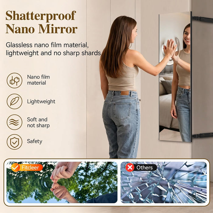 15.75”X51” Sliding Closet Mirror,Glassless Hideaway,No Drill Wall Mount
