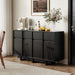 Black Sideboard Buffet Cabinet, 55" Mid Century Buffet Cabinet with 4 Drawers and 4 Doors, Wooden Coffee Bar Table for Kitchen