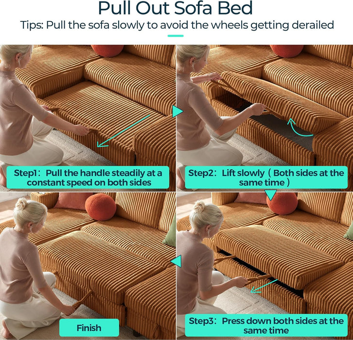 Brown UShaped Convertible Sectional Sofa Bed USBPort