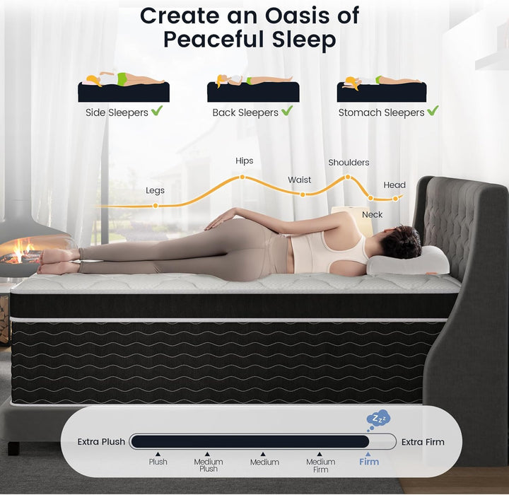 King Size Mattress, 12 Inch Hybrid Mattresses in a Box, Firm King Mattress with Gel Memory Foam and Pocket Springs, Pressure Relief & Upgraded Support, Cooling and Breathable