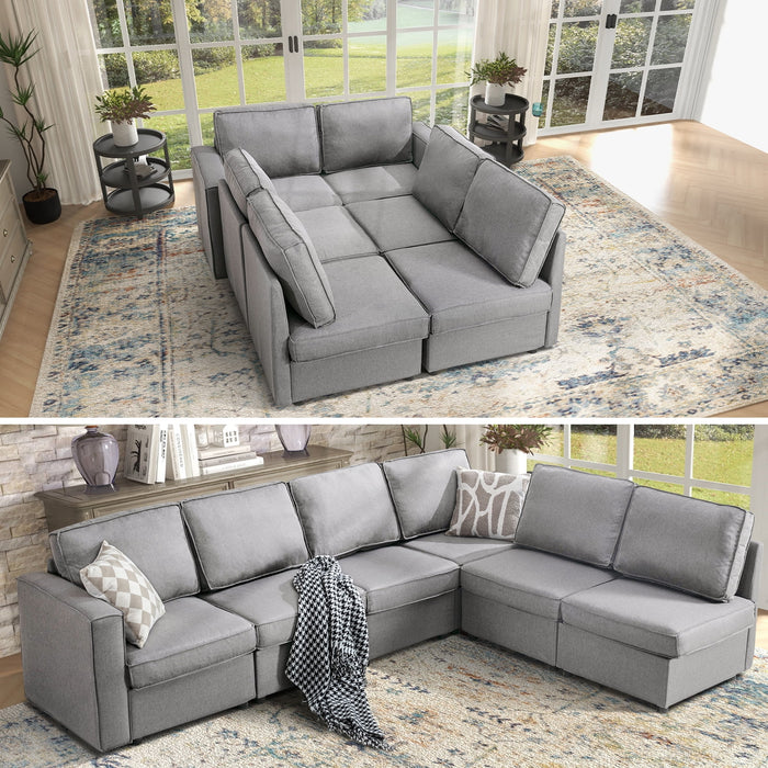 U-Shaped Sectional Sofa with Storage and Reversible Chaises,Light Grey