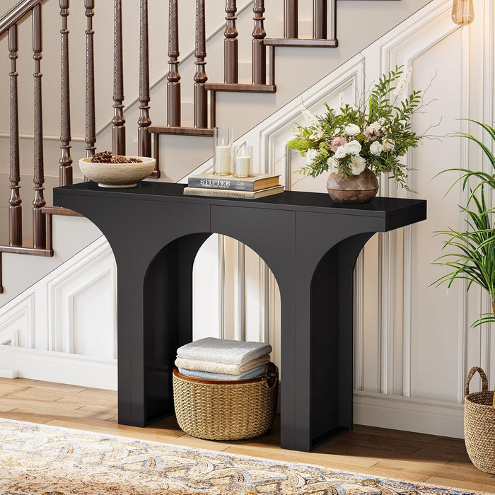 Modern Console Table with Arched Base, 47-Inch Black Entryway Sofa Table, Narrow Hallway Table, Wood Foyer Accent Table for Living Room, Entrance, Hallway, Easy Assembled(1 Pack)