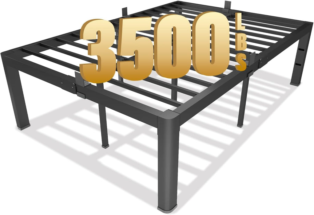18 Inch Queen Platform Bed Frame - 3500 Lbs Heavy Duty Metal Mattress Foundation with Safe Rounded Corners & Recessed Legs, Non-Slip Mattress Retainers, Noise Free, No Box Spring Needed