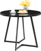 round Dining Room Table with Wood Grain Tabletop and Steel Frame, for Kitchen, Living Room, Office, Conference, 2 to 4 Person, Black