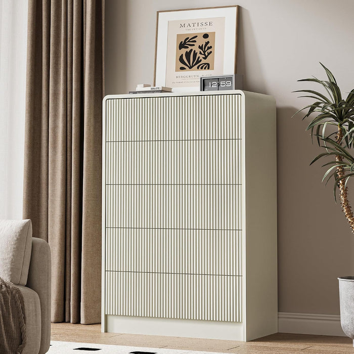 31.5" Wide Modern Curved 5 Drawer Dresser，Beige