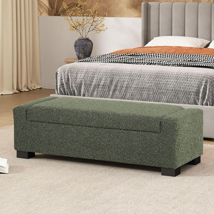50" Ottoman Bench with Storage, Upholstered Seating Foot Rest Stool Furniture for Bedroom, Living Room, Entryway, Blackish Green