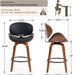 Bar Stools Set of 3, 26 Inch Leather Upholstered Counter Height Bar Stools with Curved Seat and Backrest, 360° Swivel Walnut Wood Barstools for Kitchen Island, Bar, Cafe, Black