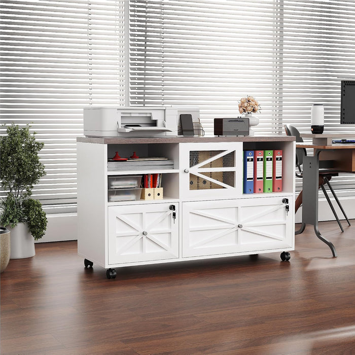 White FarmhouseStyle Locking File Cabinet Legal A4