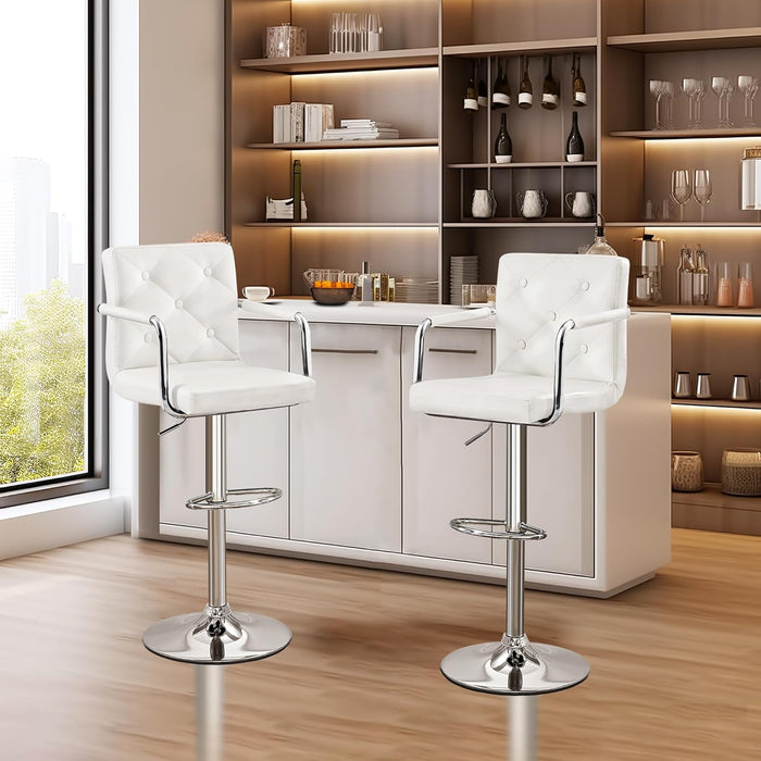 Adjustable Bar Stools Set of 2, Swivel PU Leather Counter Height Barstool with Back and Arms for Kitchen/Island, White