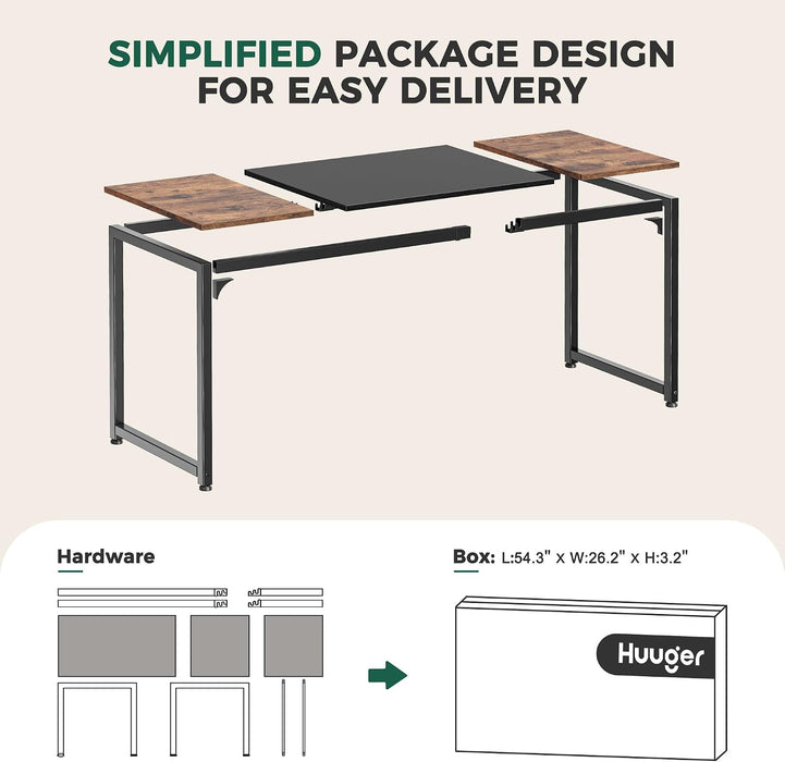 Computer Desk, 70 Inch Office Desk, Gaming Desk with Storage, Writing Desk Work Desk for Home Office, Study, Long Simple Desk, Large Legroom, Metal Frame, Rustic Brown and Black
