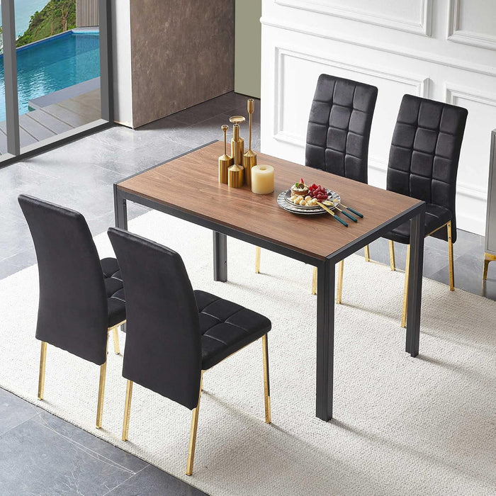 Velvet Dining Chairs Set of 4, Modern Upholstered Fabric Kitchen Chairs, Dining Room Chairs with Golden Metal Legs for Kitchen & Living Room, Black