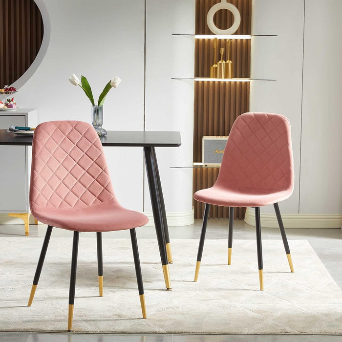 Velvet Dining Chairs Kitchen Plain Color Chair Upholstered Side Stools with Backrest Metal Legs Set of 4, Pink