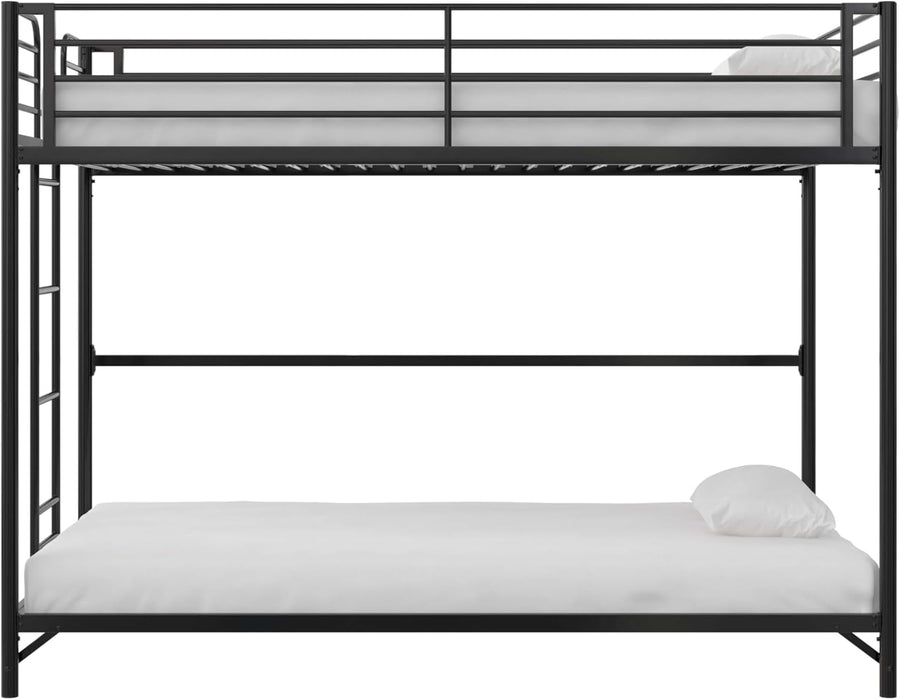 Daven Easy Assembly Metal Bunk Bed for Kids, Teens and Adults, with Ladder, High Guardrail, Metal Slats, Smooth Rounded Edges, No Boxspring Required, Twin-Over-Twin, Black