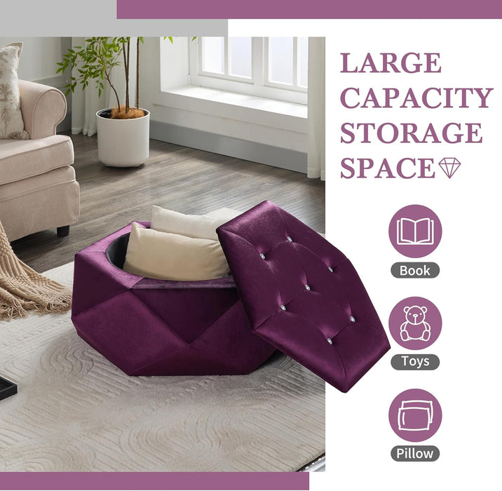 Kiin Velvet Storage Ottoman, Medium Ottoman Foot Rest, Foot Stools Ottoman with Storage, Living Room Sofa Couch Extra Seat, Modern Coffee Table for Home Office, Purple