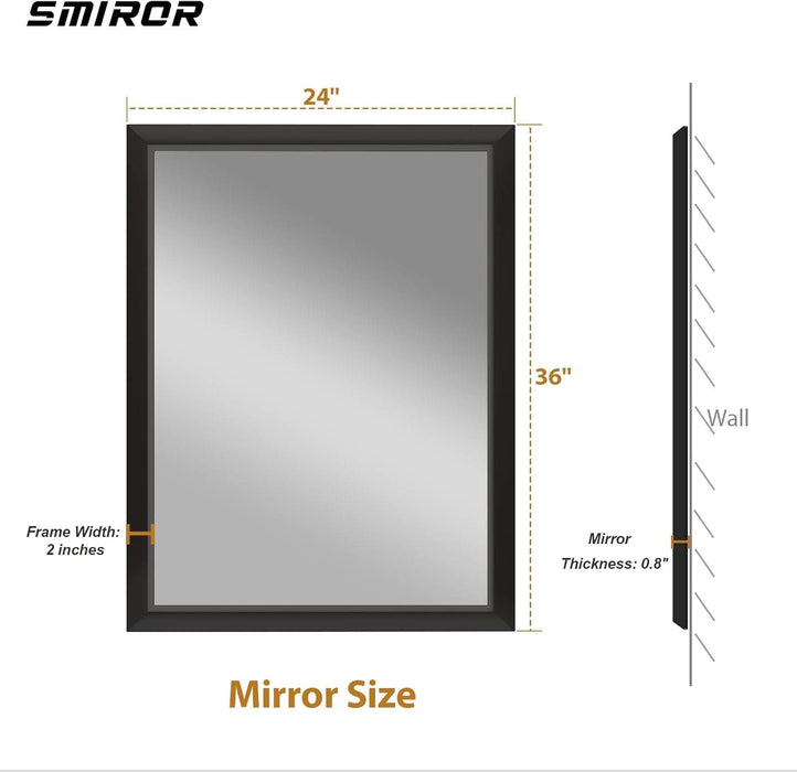 Matte Black Bathroom Mirror for over Sink 24X 36 Inch, Metal Thick Frame Rectangle Vanity Mirror for Wall, Anti-Rust, Horizontally or Vertically Mounted