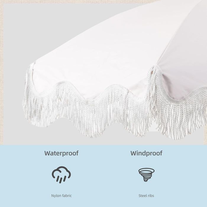 6.5FT Outdoor Patio Umbrella with Fringe, Boho Beach Umbrella | UV Protection | Tilt & Adjustable Height | Portable 2-Piece Aluminum Pole | Perfect for Pool, Garden, Party & Beach