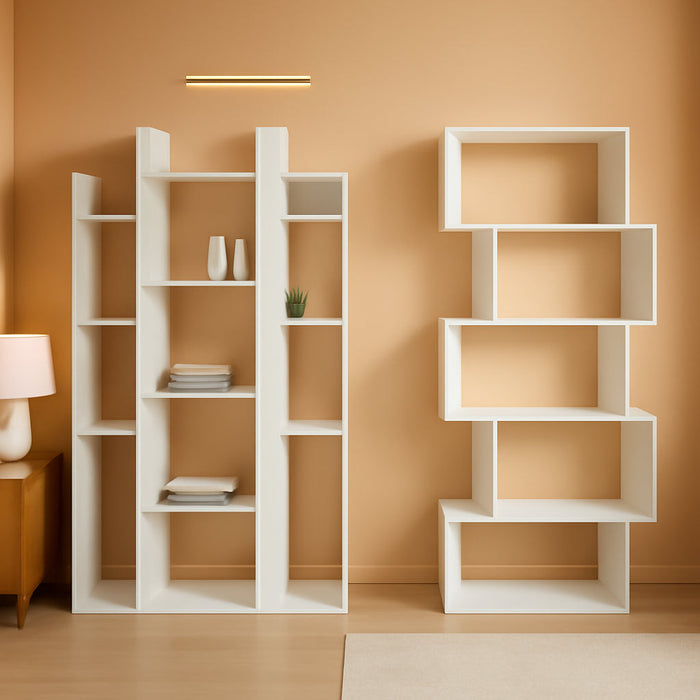 Tree-Shaped Bookcase with 13 Shelves and 5-Tier Freestanding Bookshelf, White Storage Shelving