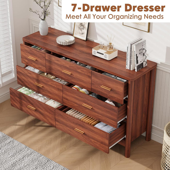 7 Drawer Dresser, Modern Wooden Storage Chest of Drawers, Walnut