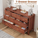 7 Drawer Dresser, Modern Wooden Storage Chest of Drawers, Walnut