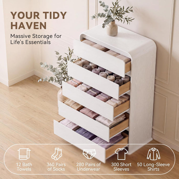 White 5-Drawer Dresser for Bedroom, 50.5" Tall Chest of Drawers