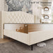 Full Size Bed Frame with Headboard, Luxury Upholstered Velvet Platform Bed with Wingback, Button Tufted & Nailhead Trim, Anti-Slide Tall Footboard, No Box Spring Needed, Noise-Free, Beige