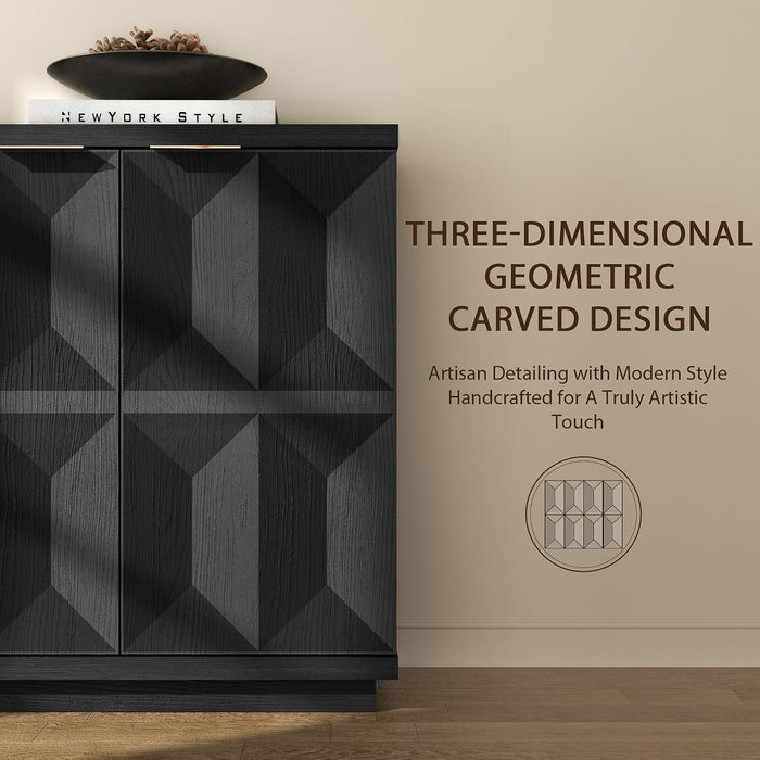 59" Black Sideboard Buffet Cabinet with Storage, Modern Credenza