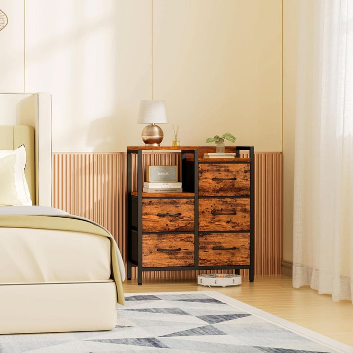 5 Drawer Rustic Brown Dresser With Metal Frame For Bedroom ShipItFurniture 5 Drawer Rustic Brown Dresser With Metal Frame For Bedroom ShipItFurniture
