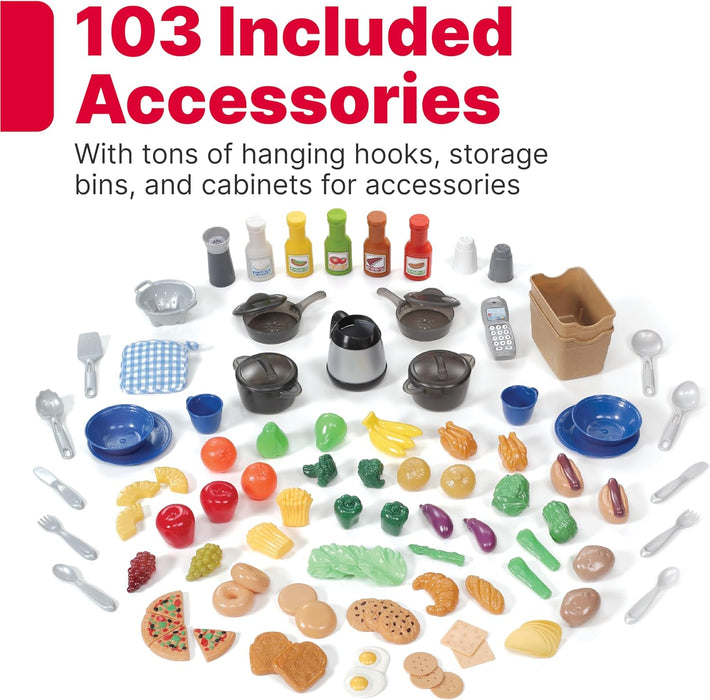 Grand Walk-In Kitchen & Grill Kids Playset, Indoor/Outdoor Kitchenette, Interactive Play with Lights and Sounds, Durable Plastic, 103 Piece Toy Accessories, Toddlers 2+ Years Old, Brown/Tan