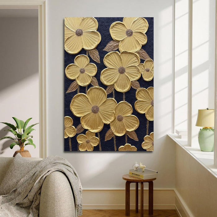 24 X 36In Hand-Painted Oil Painting 3D Texture Black White Grey Modern Minimalist Black Abstract Wall Art, Home Office Wall Decoration Gold Petal