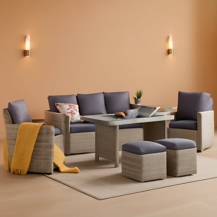 6 Pieces Patio Dining Sets Outdoor Space Saving Rattan Chairs with Table Patio Furniture Sets Cushioned Seating and Back Sectional Conversation Set (Grey)