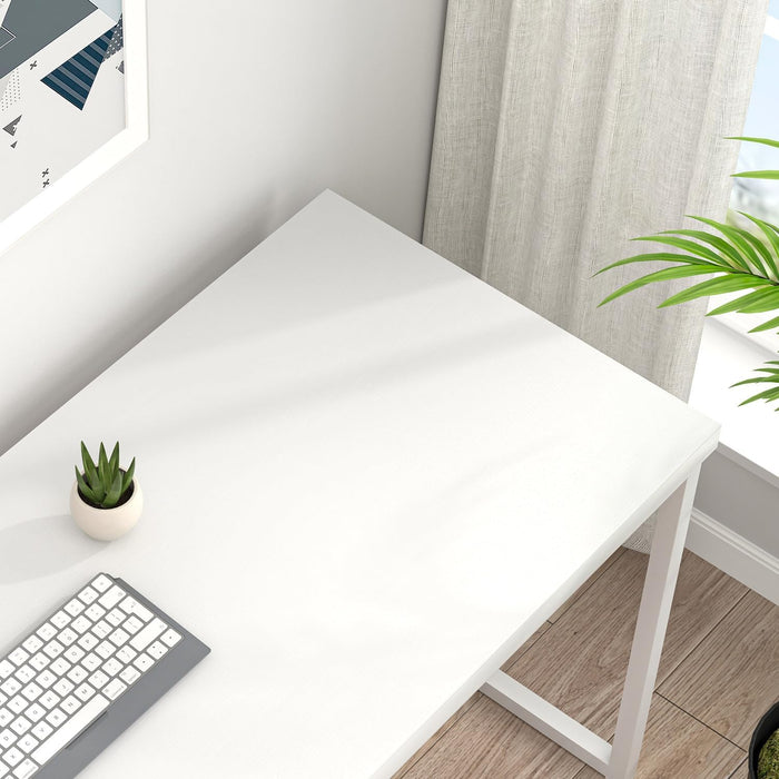 White Computer Desk, Modern Home Office Desk, Small Wood Study Writing Table Workstation for Bedroom Living Room, 47 Inch