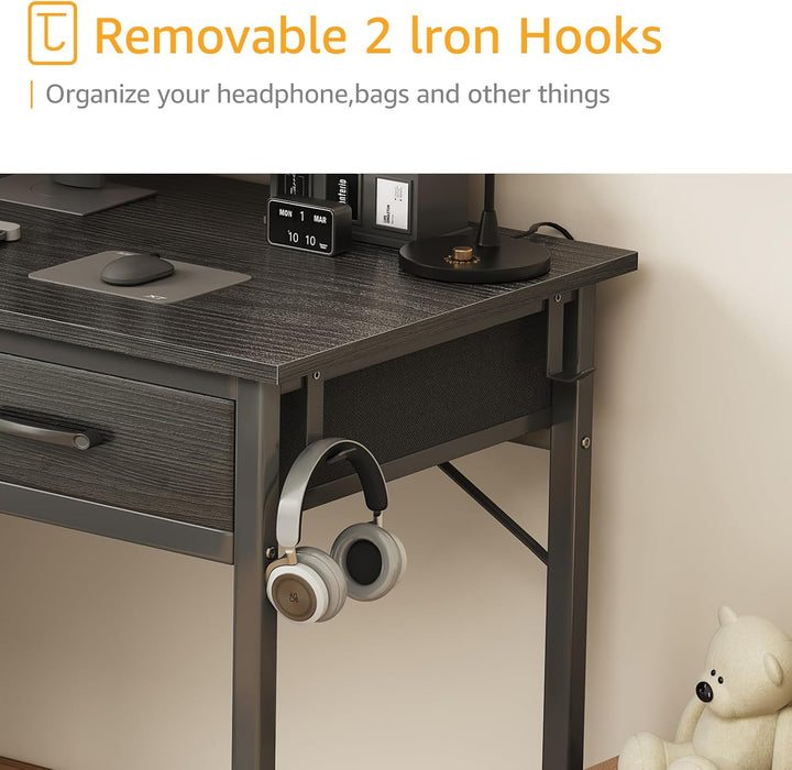 32 Inch Small Desk with Drawers, Black