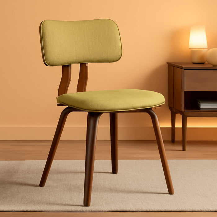 Jaguar Mid Century Modern Dining Accent Chair for Kitchen Table Desk Vanity in Green Fabric and Walnut Wood Finish