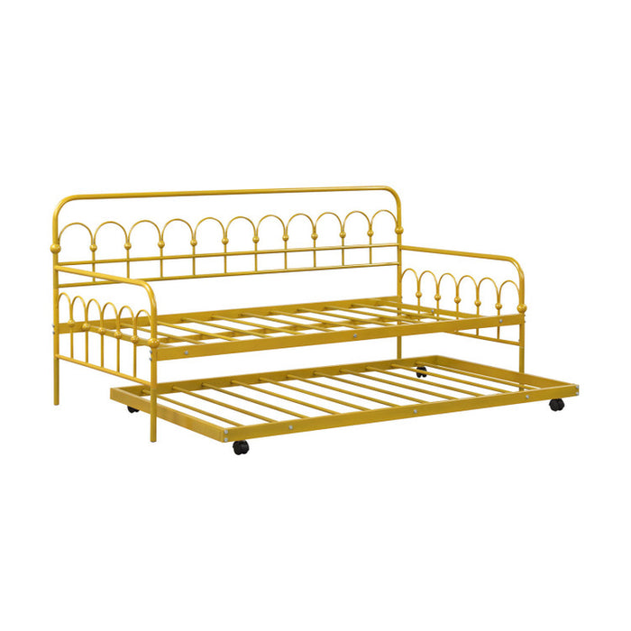 Twin Size Golden Metal Daybed with Trundle and Lockable Wheels