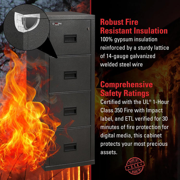 Turtle Vertical 4 Drawer Fire Rated File Cabinet, Black