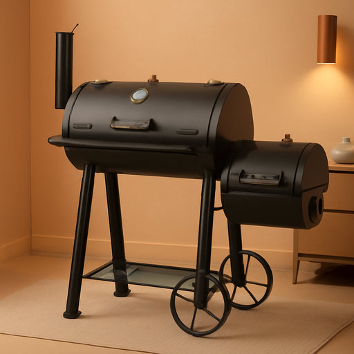 Offset Smoker Charcoal Grills with 28 Inch Cook Chamber, Barrel Smoker and Charcoal Grill Combo, 512 Sq. In. Space Barrel Smoker Grill for Outdoor BBQ Patio Backyard Cooking