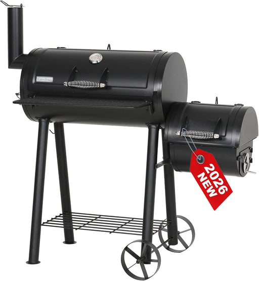 Offset Smoker Charcoal Grills with 28 Inch Cook Chamber, Barrel Smoker and Charcoal Grill Combo, 512 Sq. In. Space Barrel Smoker Grill for Outdoor BBQ Patio Backyard Cooking
