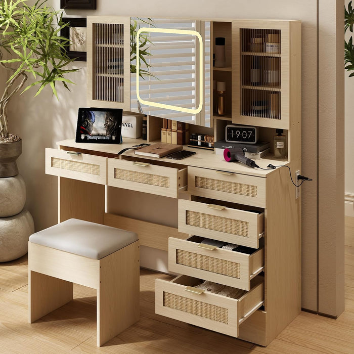 Vanity Table With Electroluminescent LED Mirror Natural