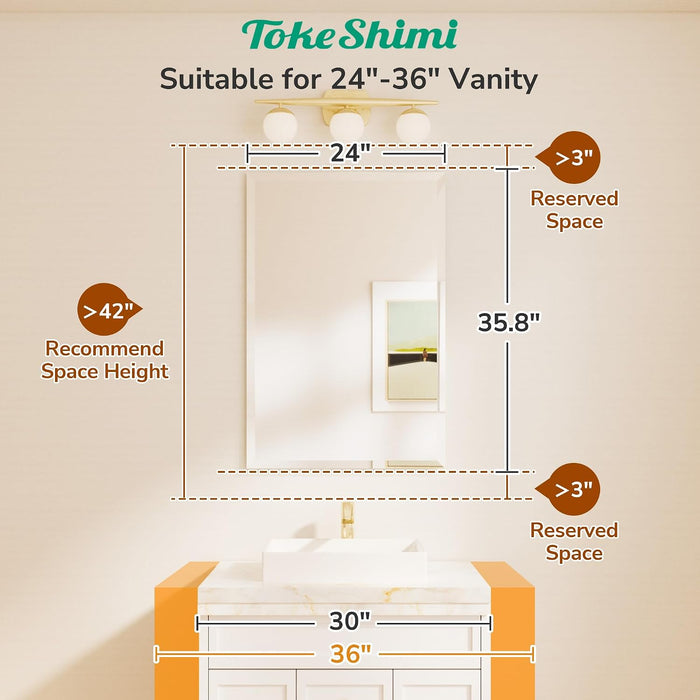 Bathroom Vanity Mirror Frameless with 1" Beveled Edge 24X36 In