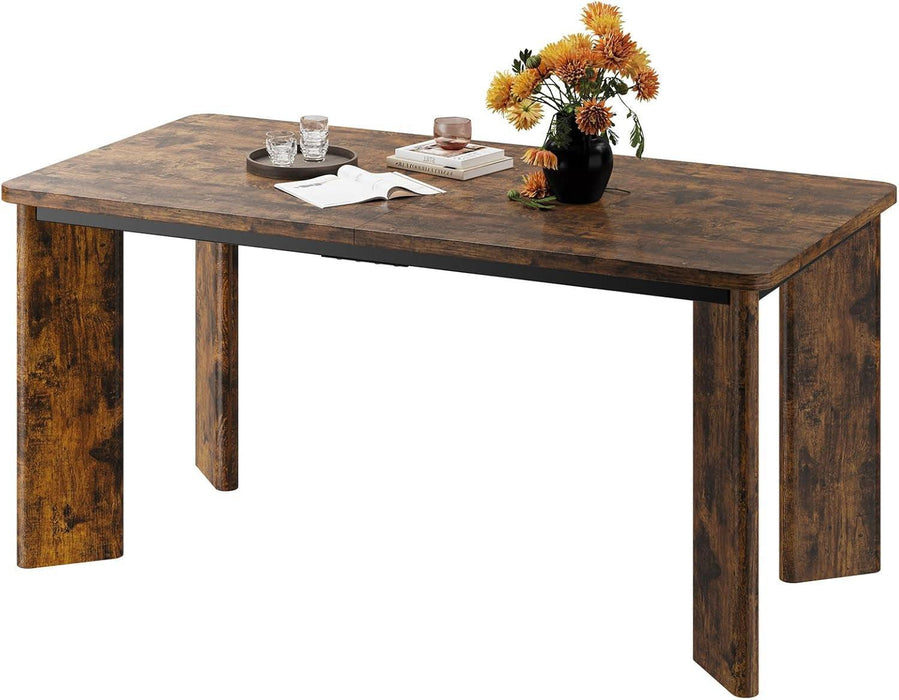 63" Rectangular 4-8 Person Dining Table, Industrial Kitchen Table with 45° Diagonal Legs and round Safety Corner, Wood Diningtable for Dining Room, Kitchen, Living Room, Brown