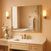 40"X30" Gold Bathroom Mirror for Wall, Shatterproof Tempered Glass, Brass Tone Rectangle Narrow Frame, H/V Wall-Mounted, Ultra-Flush