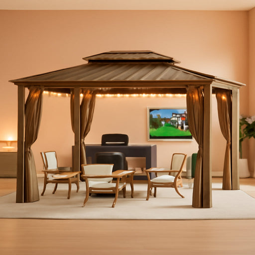 12x20 Ft Hardtop Gazebo MosquitoNetting UVBlocking Curtains