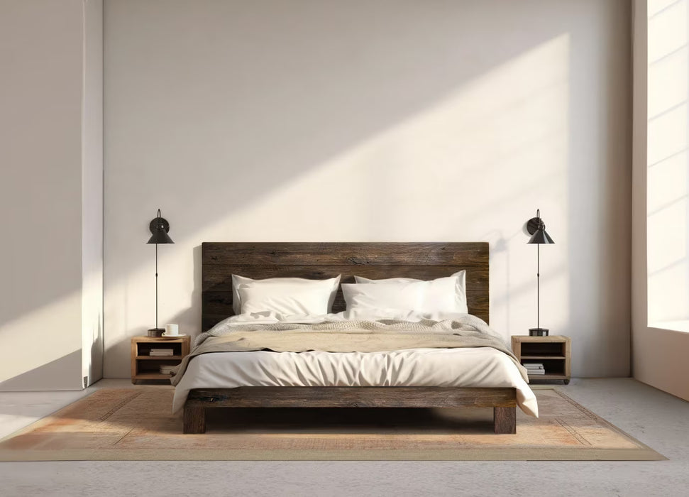 Rampart Bed - Quick Ship - Barnwood Reclaimed Aesthetic - Modern Rustic - Solid Wood - Platform Bed Frame & Headboard - Handmade in USA