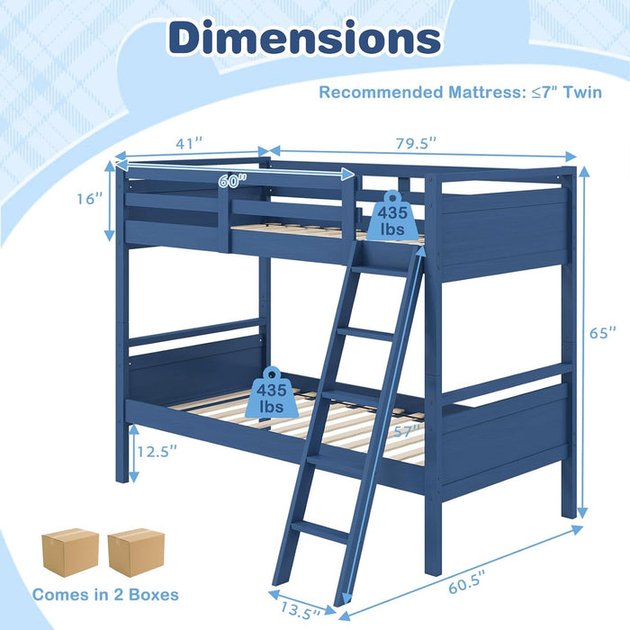 NavyBlue Convertible TwinOverTwin Bunk Bed For Kids