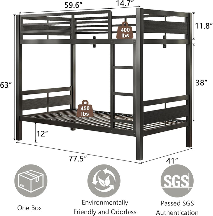 IndustrialStrength Alloy Metal Twin Bunk Bed Black