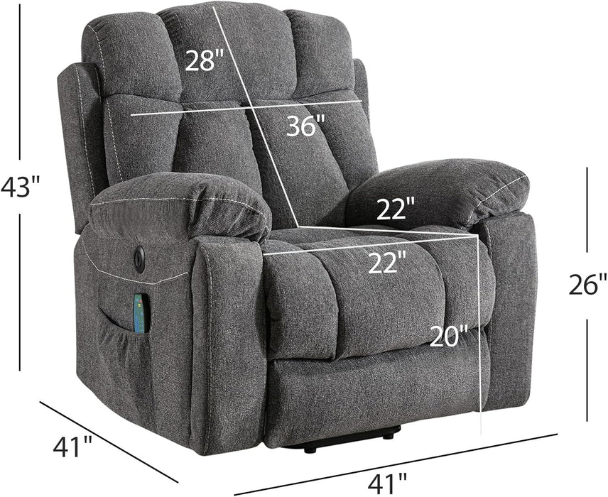 Large Power Lift Recliner Chair with Massage and Heat for Elderly, Overstuffed Wide Recliners with 2 Cup Holders, Side Pocket and USB Port, Dark Gray
